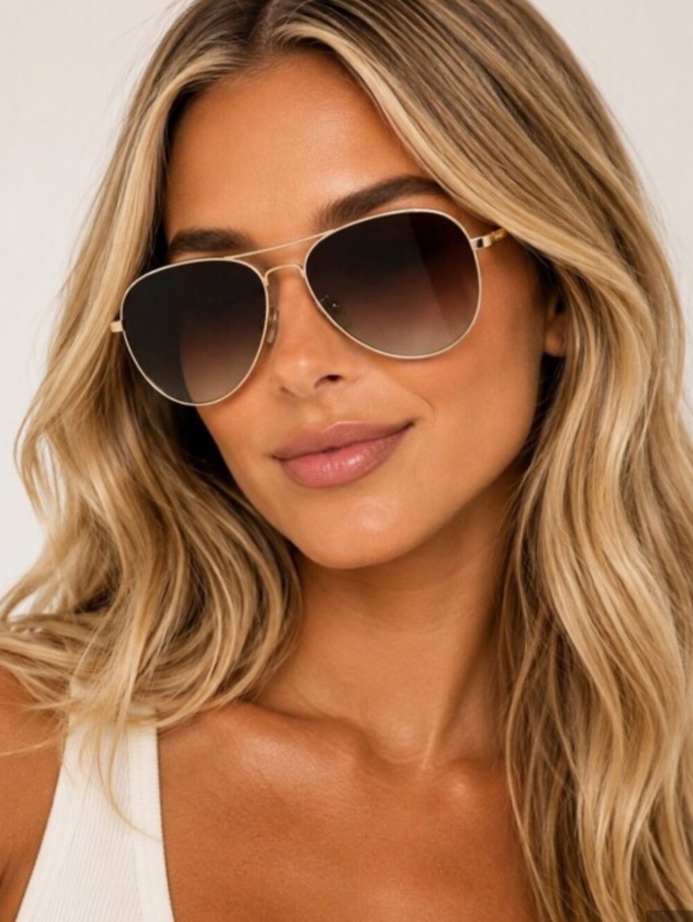Quay Australia Viivienne Gold Frame Brown Gradient Aviator Sunglasses New No Cas